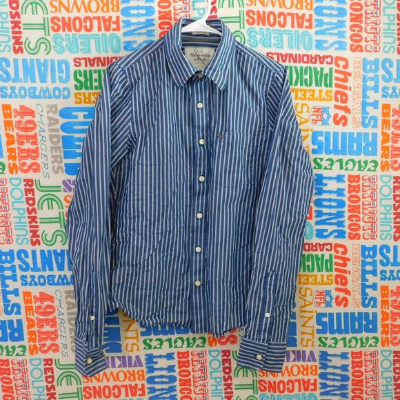Y2K Striped Abercrombie & Fitch Button Down Shirt Size M Blue White - Picture 1 of 6